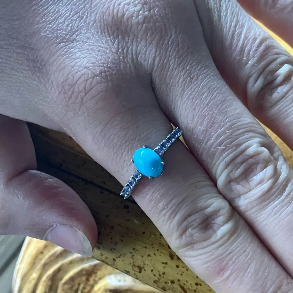 Sleeping Beauty Turquoise Tanzanite Sterling Silver Ring Size 9.75